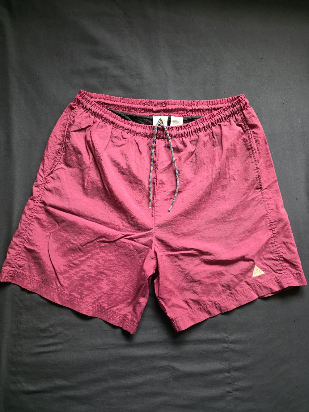 Nike ACG 90's Vintage Red Burgundy Nylon Swim Trunks Boars Shorts Drawstring VTG